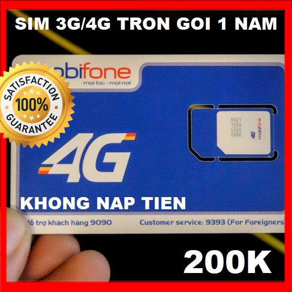 Sim 3G/4G Mobifone trọn gói 1 năm 4GB/tháng KHÔNG giới hạn dung lượng KHÔNG phải nạp tiền GIÁ RẺ