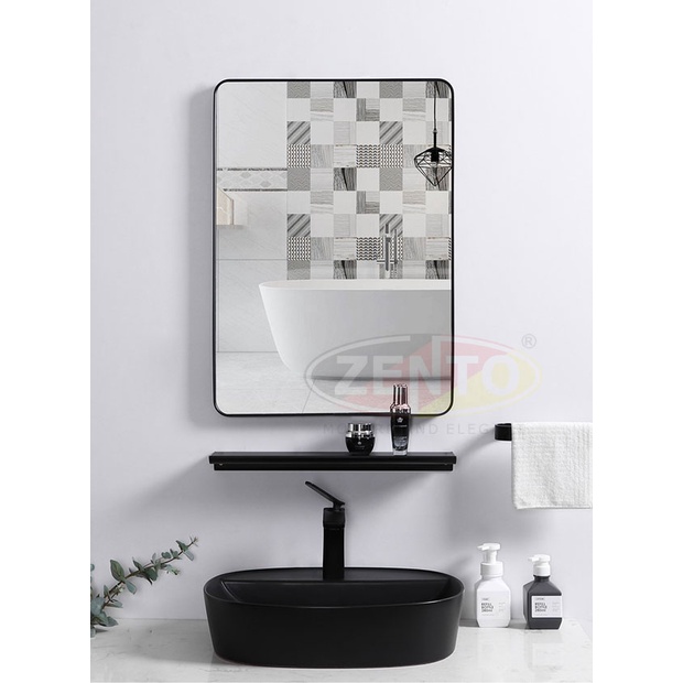 Gương nhà tắm viền khung thép sơn tĩnh điện màu đen gương treo tường phòng tắm hình chữ nhật