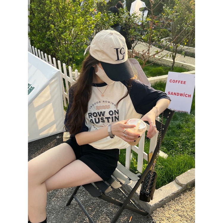 Bộ Áo Thun Ngắn Tay Dáng Rộng + Quần Short Denim Lưng Cao Phong Cách Thể Thao Thời Trang Mùa Hè Cho Nữ