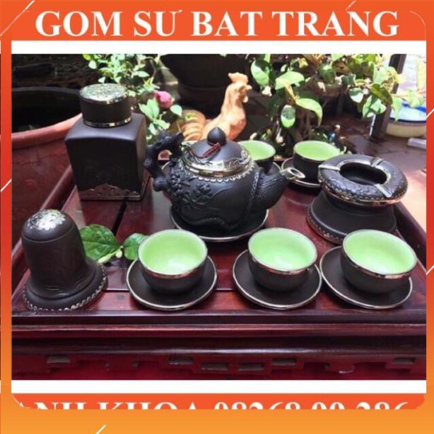 Ấm chén tử sa bọc đồng bạc cao cấp Bát Tràng - Gốm sứ Bát Tràng Anh Khoa