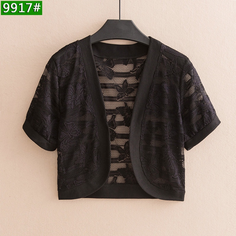 Áo Khoác Cardigan Dệt Kim Mỏng Phối Ren Dáng Ngắn Thời Trang Mùa Hè Dành Cho Nữ