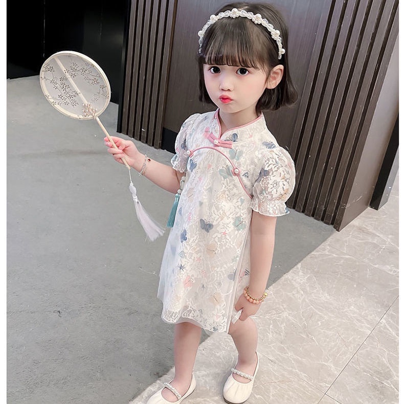 Đầm Công Chúa Mùa Hè Tay Cộc In Họa Tiết Hoạt Hình Dễ Thương Phong Cách Trung Hoa Cho Bé Gái 0-8 Tuổi
