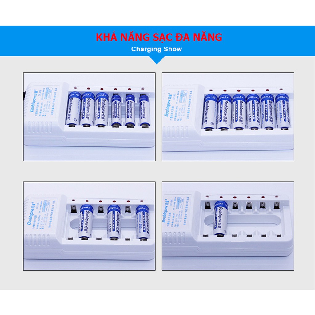 Bộ sạc pin AA/AAA DoublePow DP-B06 6 cổng chất lượng cao