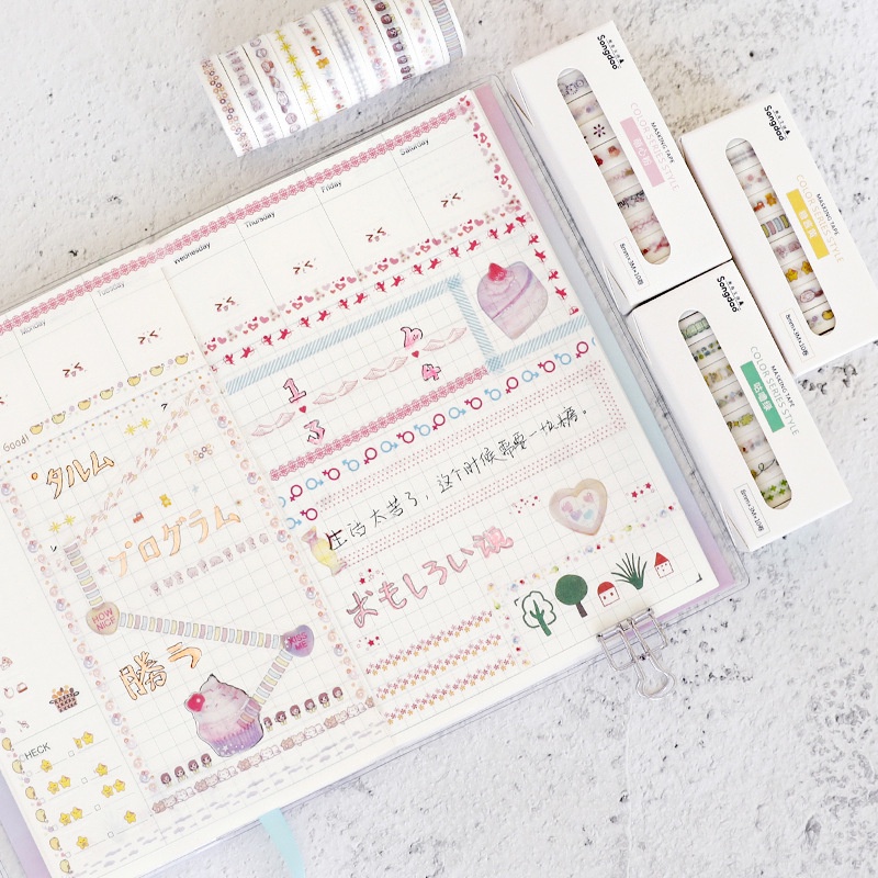 Washi tape cute, băng dính giấy trang trí sổ tay