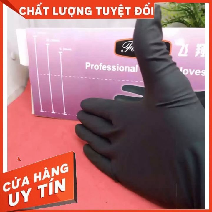 Găng tay đen cao su đa năng  dùng trong phun xăm, SALON, hóa chất, cơ khí 1 hộp 20 cái loại dầy chống chơn sài nhiều lần