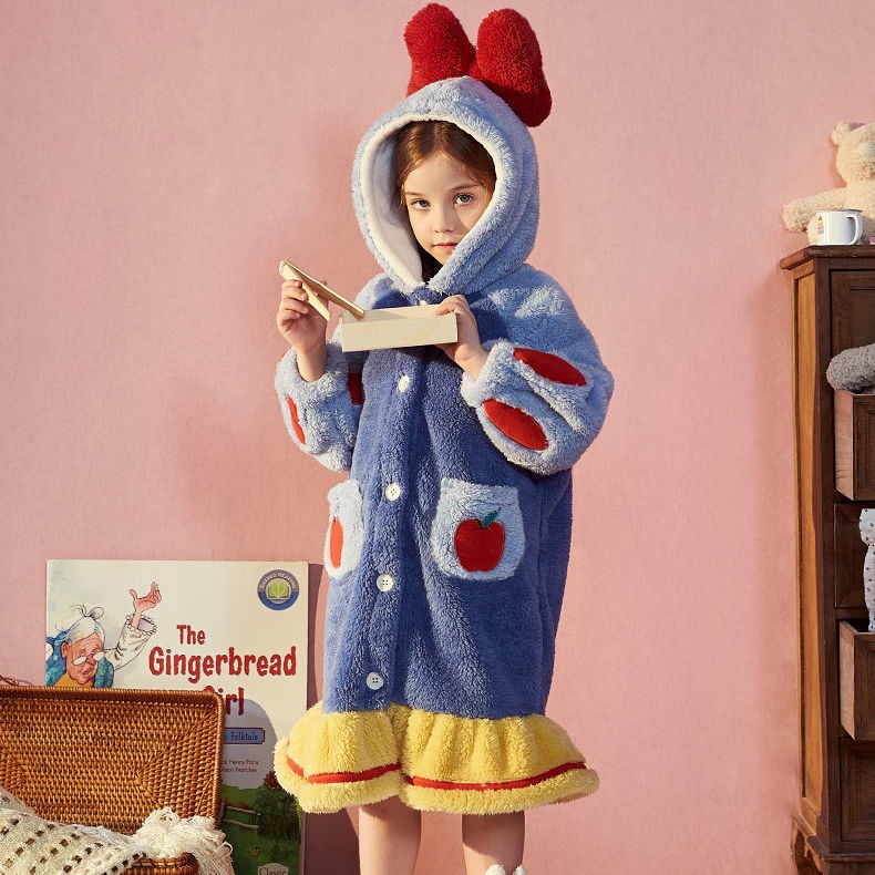 ❤️❤️Áo Choàng Ngủ Vải Nhung San Hô flannel In Hình Bạch Tuyết Dễ Thương Cho Bé Gái