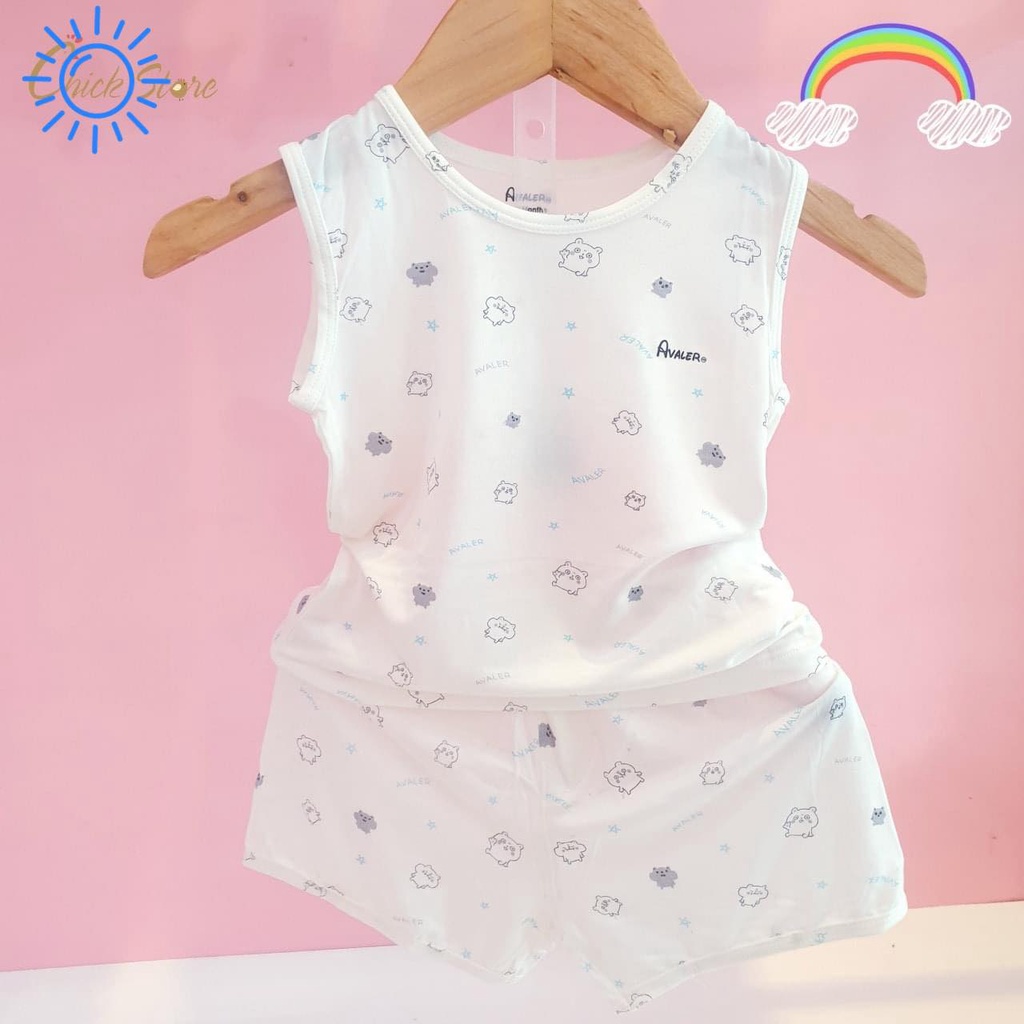 Bộ 3 lỗ/ sát nách sợi tre Avaler họa tiết cho bé gái từ 6-9m đến 3-4y