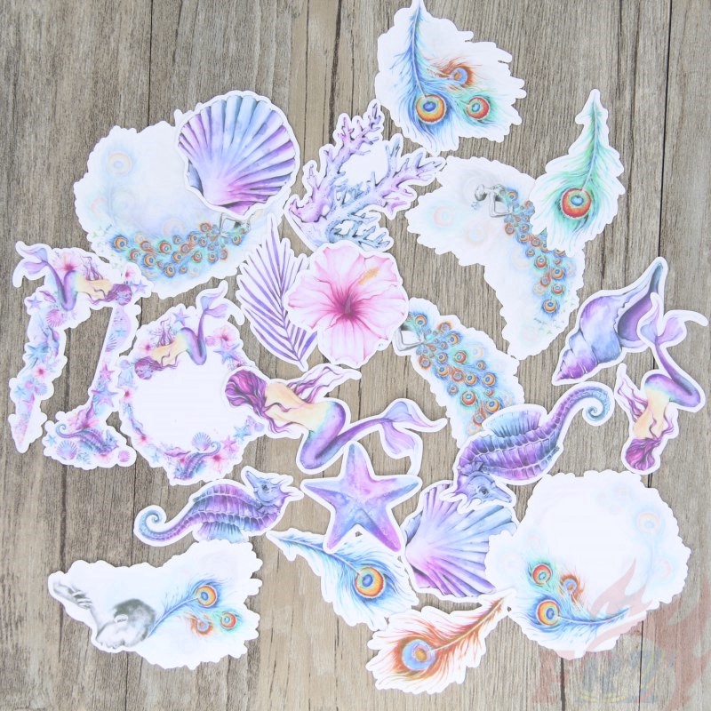 ❀ Purple Mermaid & Ocean Diary Giấy và decal dán tường ❀ 40Pcs/set Harajuku Album Scrapbooks DIY Decor Stickers GZ06737