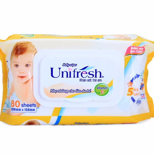 (Xanh, vàng) Khăn ướt Unifresh Vitamin E 80 tờ không mùi