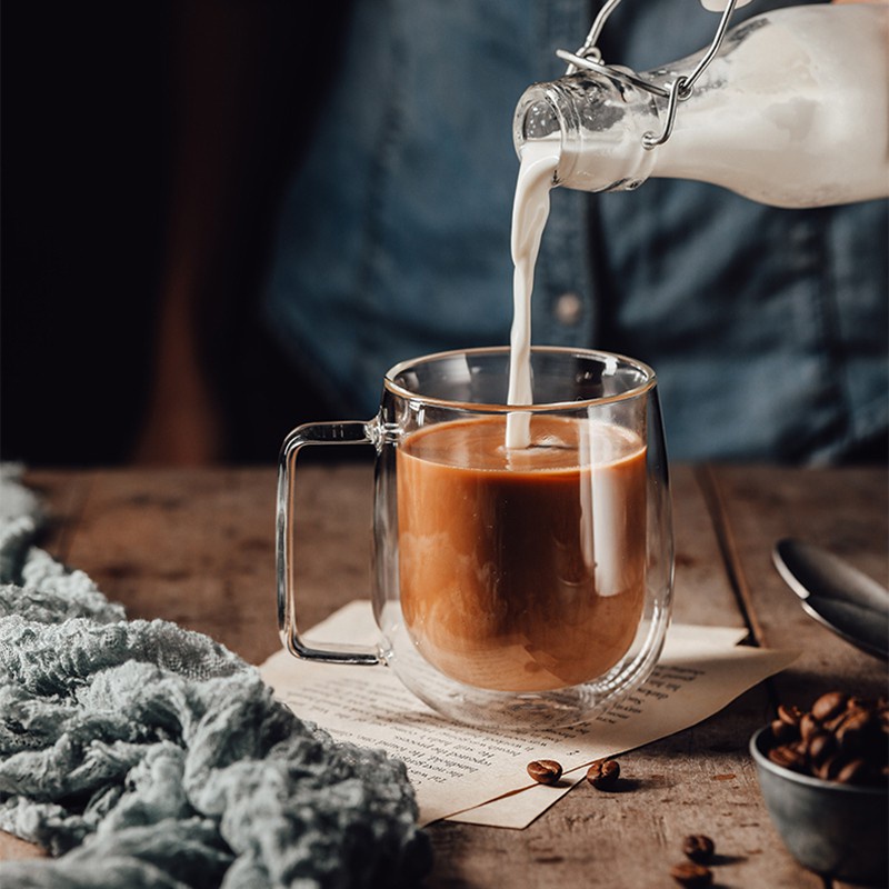 Cốc Thủy Tinh Borosilicate Hai Lớp Uống Sữa/Cà Phê Làm Sáng Cho Văn Phòng