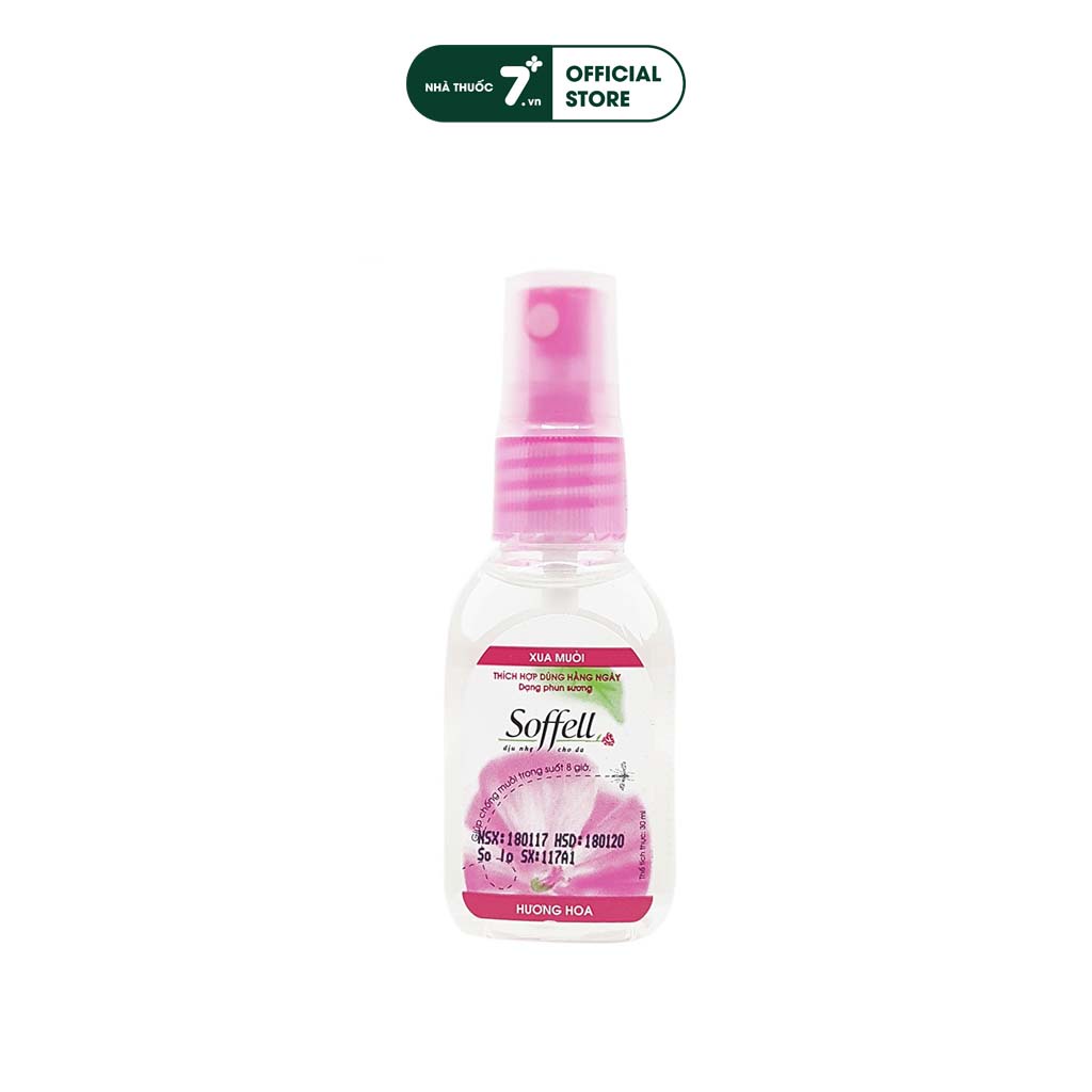 Chai xịt chống muỗi, đuổi muỗi trong 8 giờ hương hoa, Diethyltoluamide, Soffell Indonesia - chai 30ml