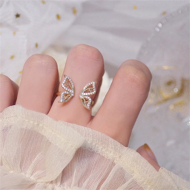 Thời Trang Nhẫn Hình Cánh Bướm Đính Đá Pha Lê Tinh Tế Cho Nữ