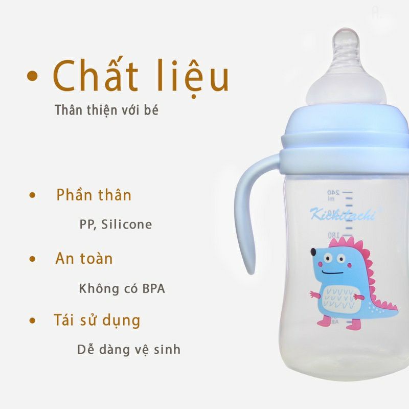 Bình sữa pp cổ rộng kichi 180ml 240ml