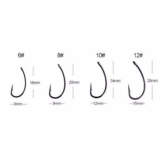 Hộp 50 lưỡi câu cá bằng thép carbon cỡ # 6 # 8 # 10 # 12