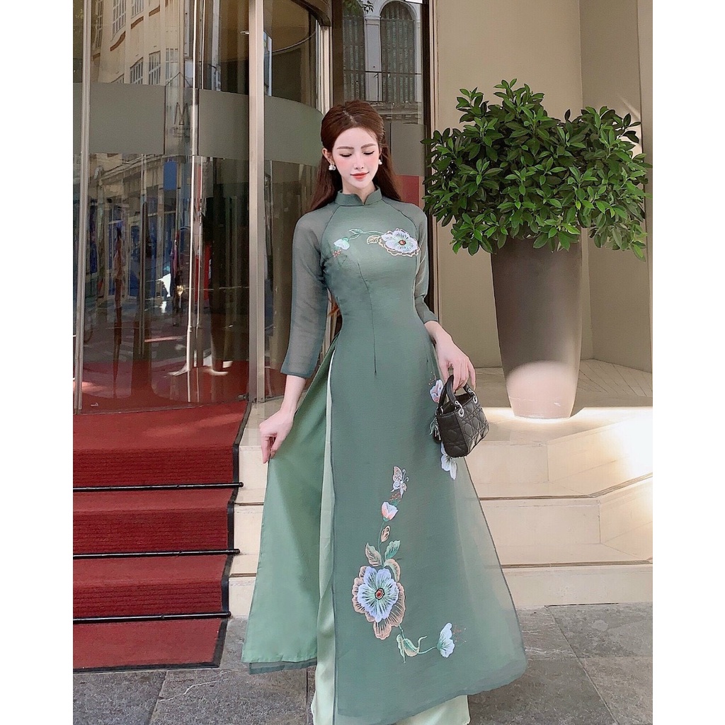 Áo Dài Thêu Tơ Gân Cao Cấp 4 Tà Cam kết chất lượng