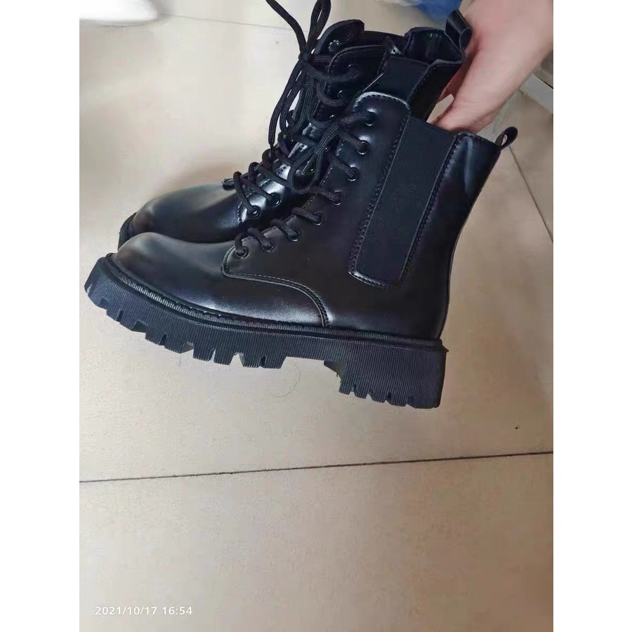 Giày boot Nữ Cổ Cao, giày bốt nữ cao cổ Martin Bốt Cổ Cao Phong Cách Hàn Quốc Đế Răng Cưa da lì | BigBuy360 - bigbuy360.vn