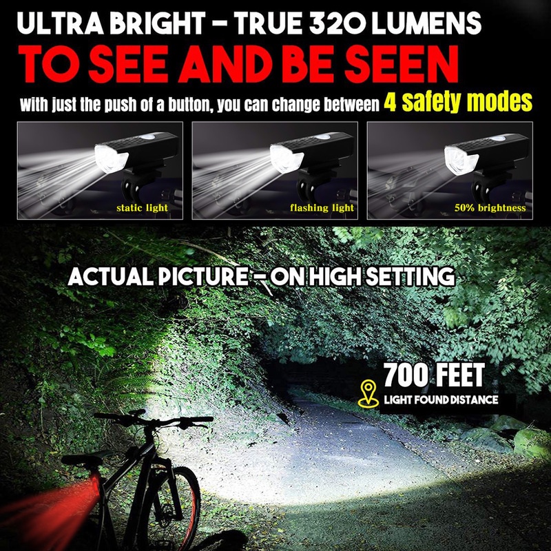 Đèn Pha Xe Đạp Leo Núi Phía Trước Có Thể Sạc USB