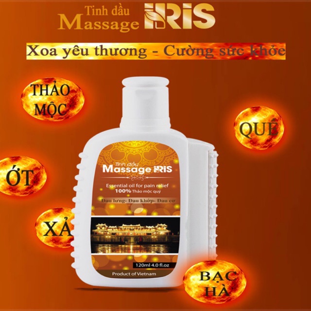 NÓNG MẠNH Dầu Xoa Bóp iris - HƯƠNG QUẾ ẤP ÁM 120ml