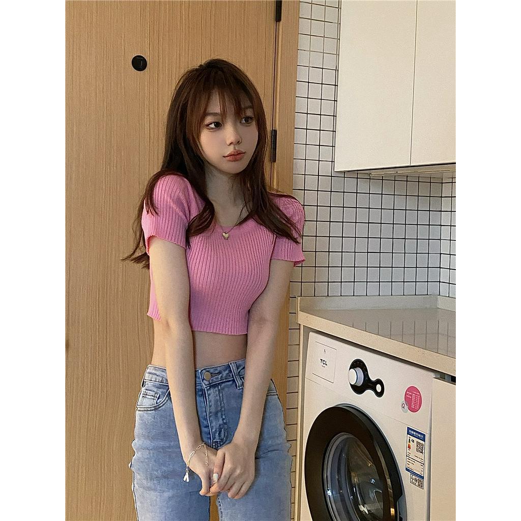 Áo Croptop Dệt Kim Ngắn Tay Thời Trang Cá Tính 61516