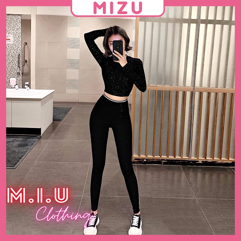 Quần LEGGING Cạp Cao Gen Bụng - Chất umi hàn - Legging cạp nhũ trắng