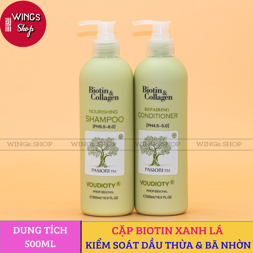 Cặp Dầu Gội Xả Biotin Collagen Xanh Lá 500ml-1000ml | Giảm Rụng Tóc, Kích Mọc Tóc, Kiểm Soát Tóc Bết Dầu