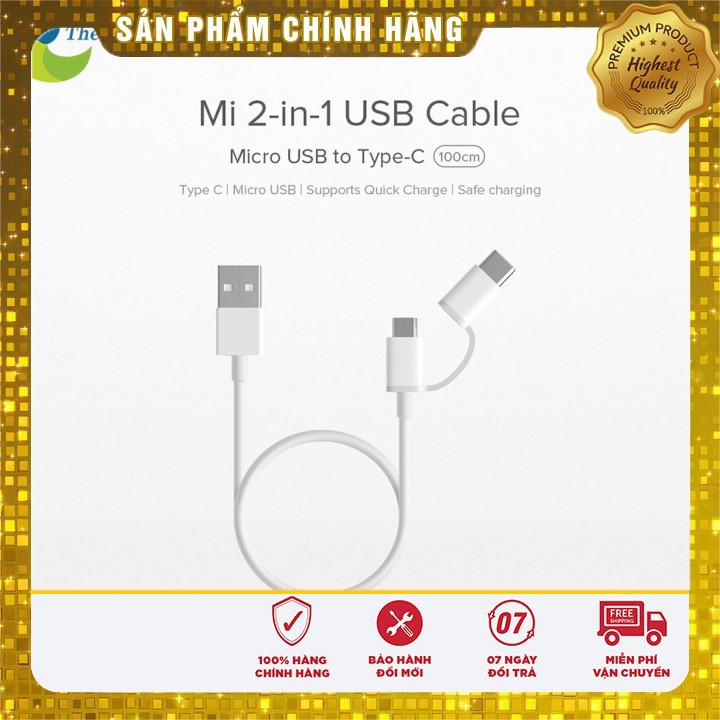 [Sale] Dây sạc Xiaomi 2 trong 1 Micro Usb và type C 1m SJX02ZM - shop Thế giới điện máy .