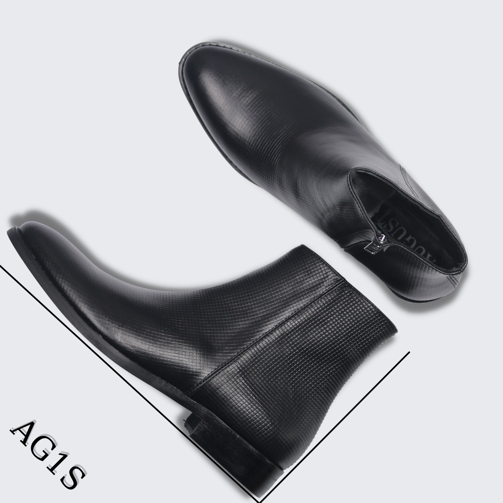 Giày boots nam cao cấp da bò nhập khẩu, Zip boots handmade August shoes AG1S da vân chính hãng bảo hành 12 tháng