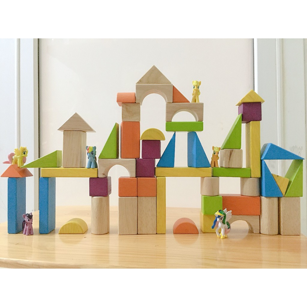 Đồ chơi gỗ - Bộ xếp hình xây dựng 54 hình khối cho bé sáng tạo tặng kèm sách hướng dẫn xếp