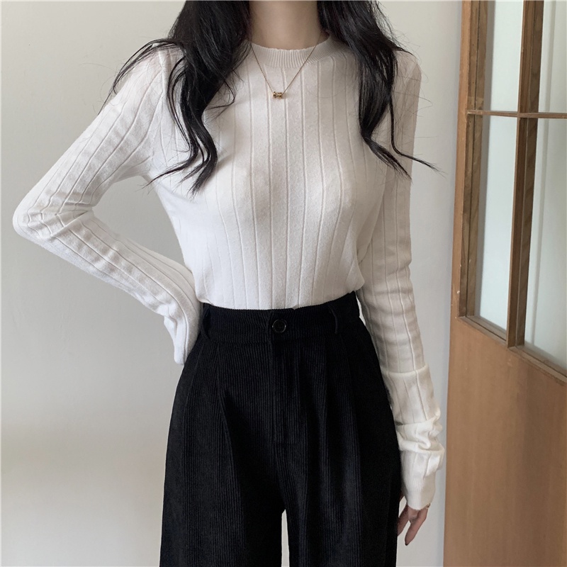 Áo dệt kim ZHELIHANGFEI tay dài dáng ôm phong cách cổ điển