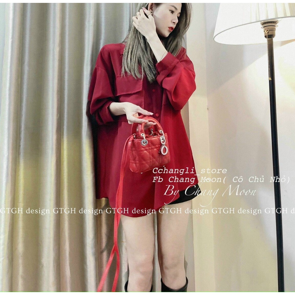 Áo sơ mi basic nữ ulzzang from rộng,áo sơ mi túi hộp 2 bên đơn giản, áo màu trắng đỏ đi chơi đi làm thanh lịch, nữ tính