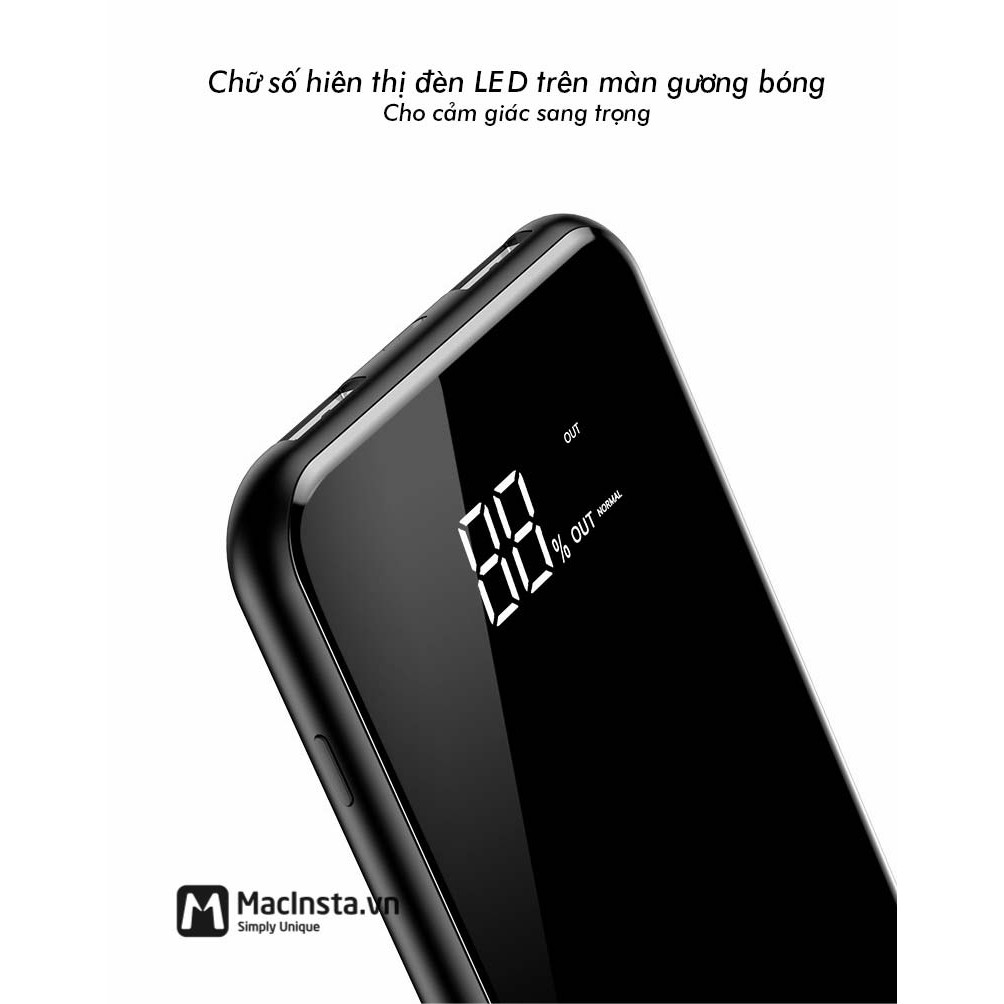 Pin sạc dự phòng không dây chuẩn QI Baseus 8000mAh - Chính hãng phân phối, mặt kính cao cấp, thêm 2 cổng sạc max 2.4A