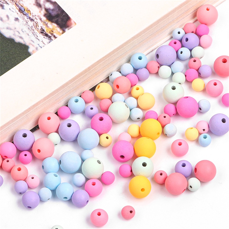 Hạt nhựa acrylic nhám màu kẹo macaron dùng làm vòng cổ vòng tay trang sức thủ công 6/8/10mm