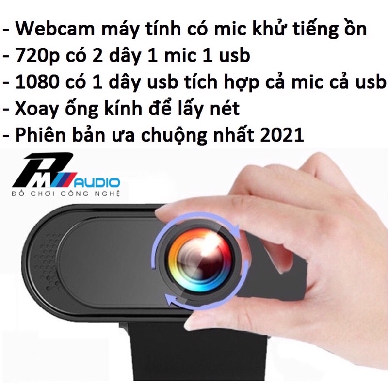 Webcam máy tính,laptop Full HD 1080p siêu nét tich hợp mic thu âm tiện dụng cho học online,live stream-BMVAUDIO