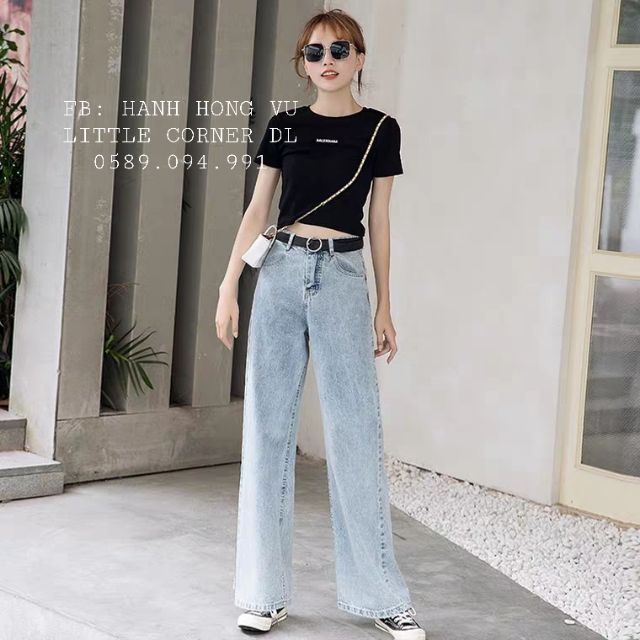 Quần baggy jeans suông dáng dài lưng cao màu nhạt form ulzzang kèm ảnh thật