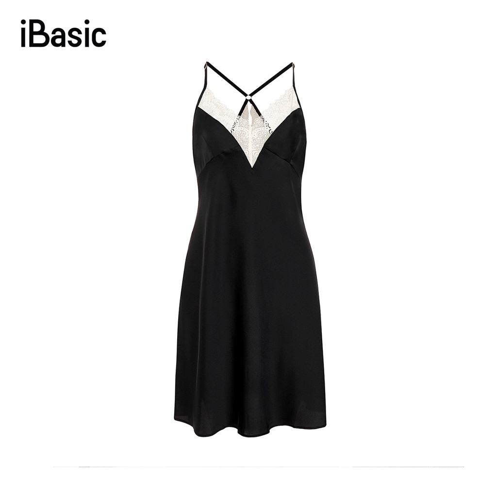 Đầm ngủ lụa satin phối ren mềm mại iBasic SW038