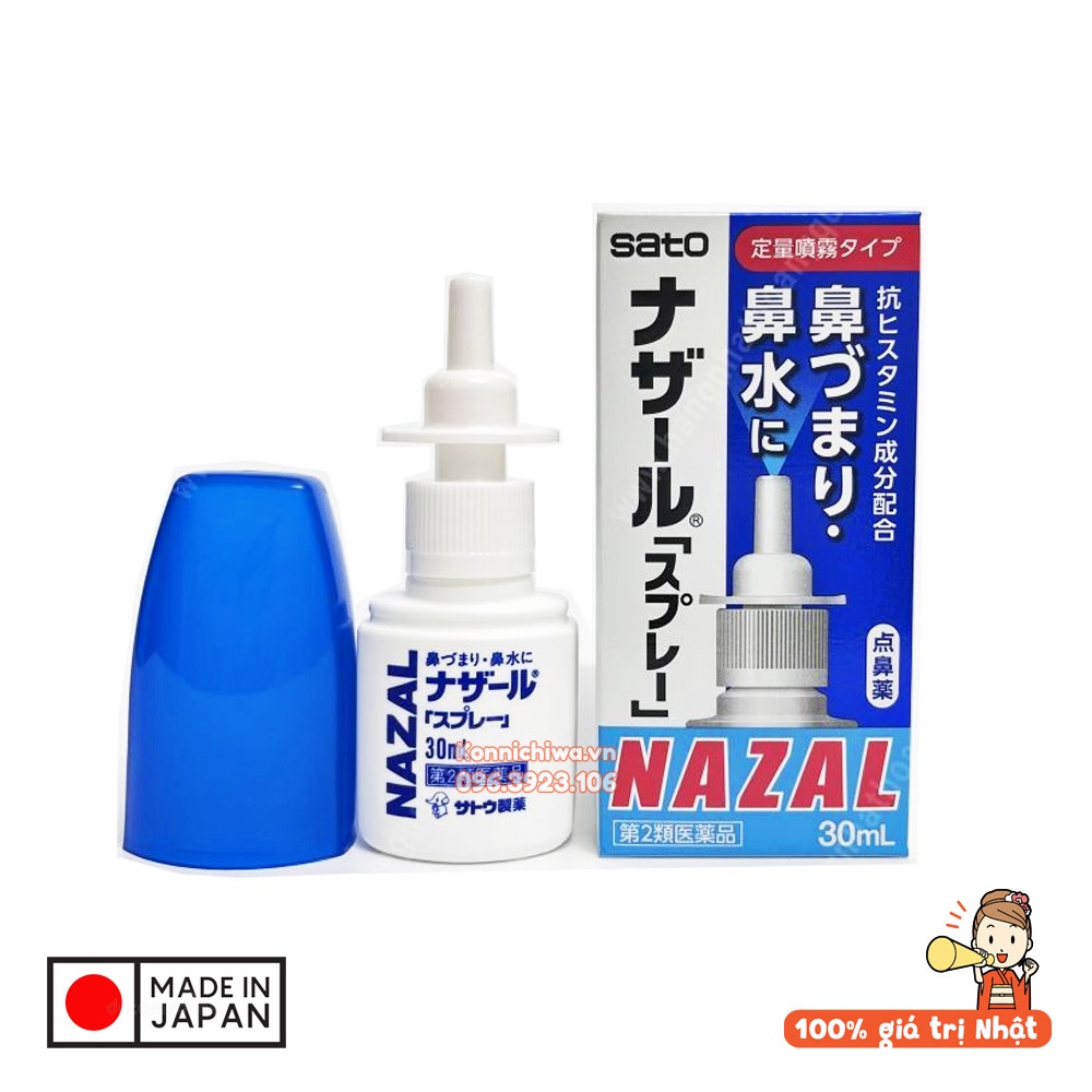 Xịt xoang mũi Sato NAZAL Nhật Bản 30ml | Xịt thông mũi, giảm ngạt mũi, sổ mũi cho trẻ từ 7 tuổi và người lớn