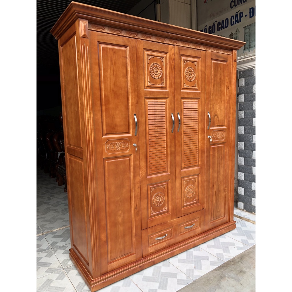 Tủ Quần Áo Gỗ Sồi Pháp 4 cánh - 1.8m, TỦ quần áo bằng gỗ, TỦ quần áo phòng ngủ ,tủ gỗ đựng đồ
