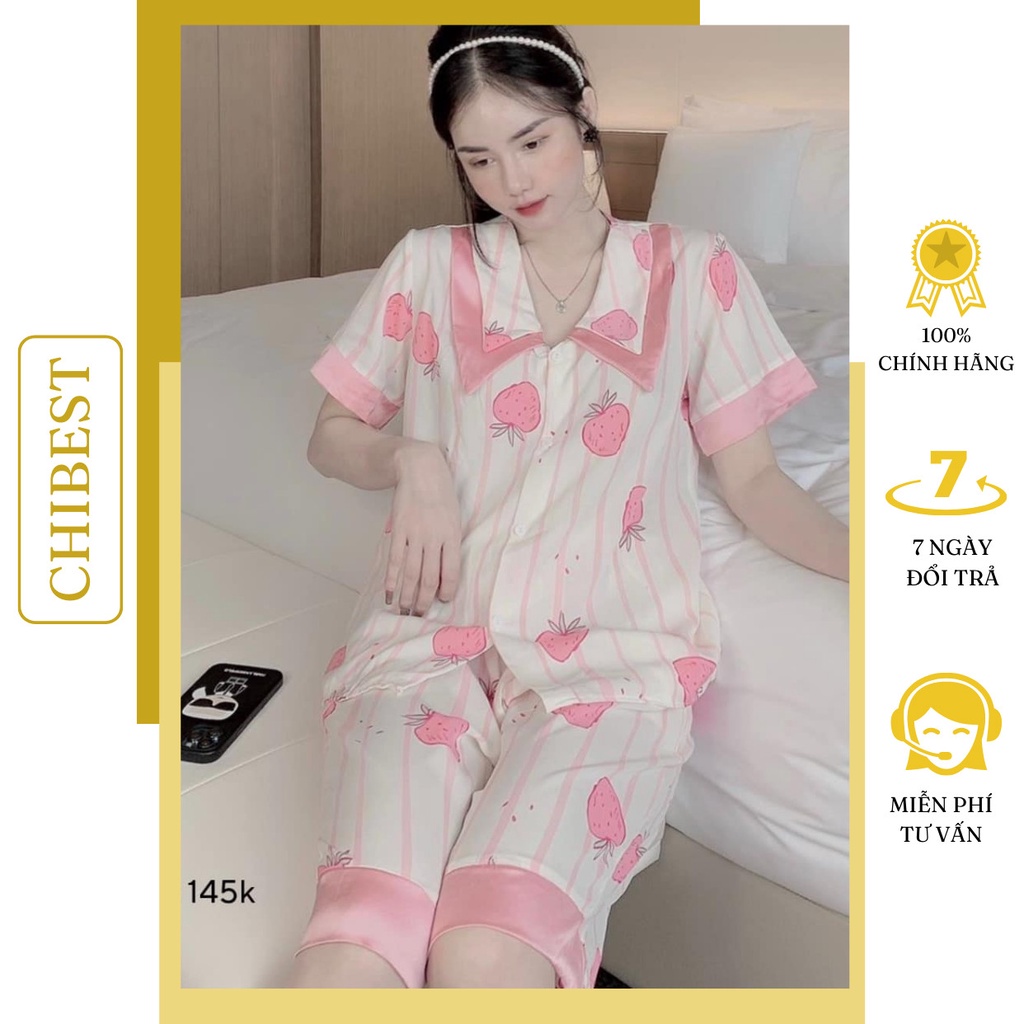 Đồ bộ nữ mặc nhà set Đồ bộ lửng cổ bèo 1 túi trước chất lụa mango siêu xinh CHIBEST DNB51