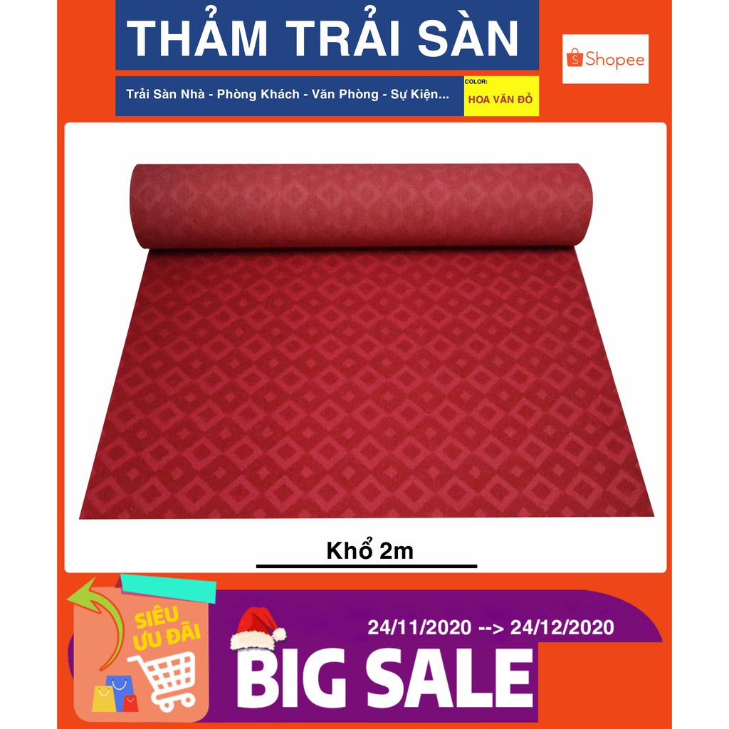 Thảm nỉ trải sàn màu đỏ - hoa văn dày 5mm - khổ 2m