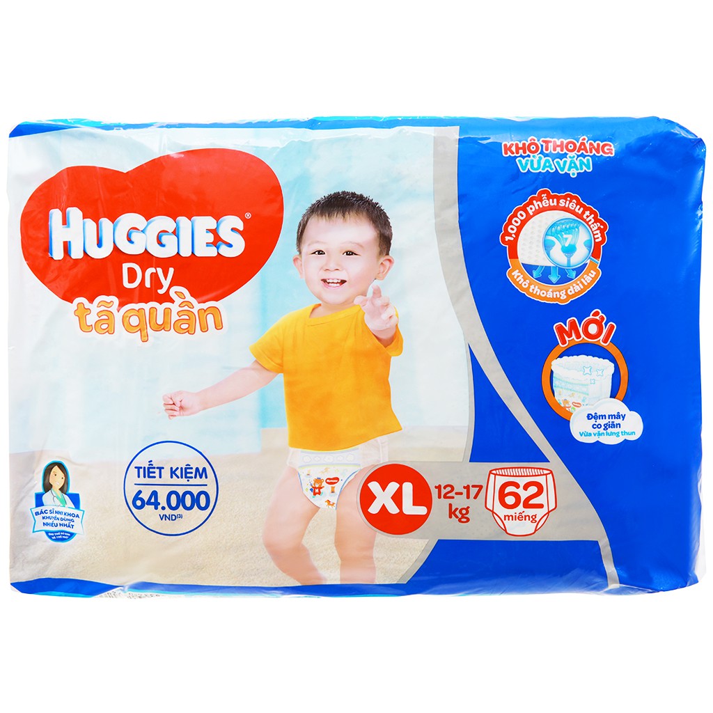 Tã quần Huggies Dry size XL 62 miếng (cho bé 12 - 17kg)