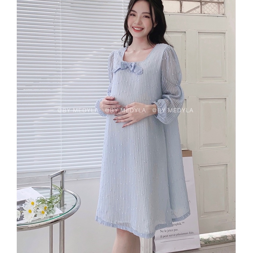 MEDYLA - Đầm bầu dự tiệc mùa thu xinh 2 lớp tơ nhũ lót lụa cho bầu đi chơi du lịch - VS843