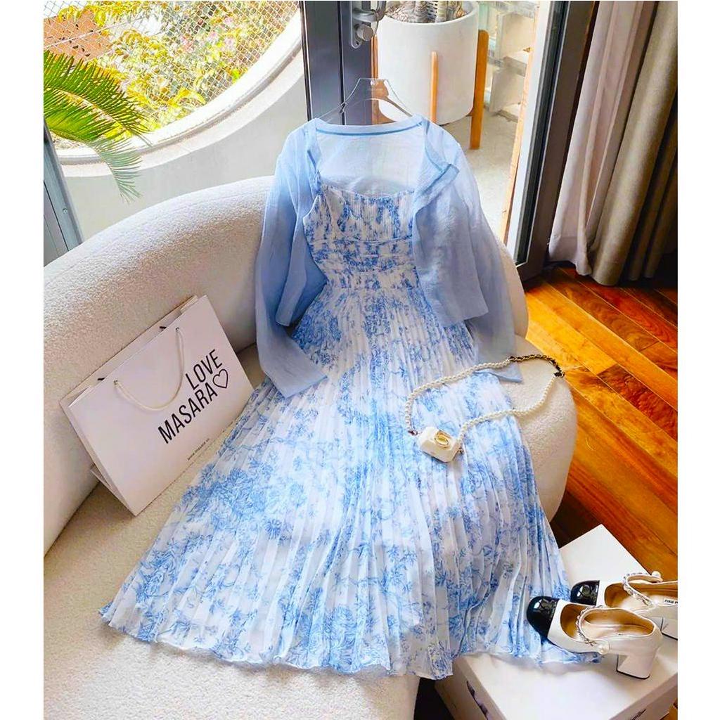 Đầm Nữ 2 Dây Chất Voan Hoa Dập Ly Ngực Kèm Theo Áo Khoác - Thời Trang Dressery Store