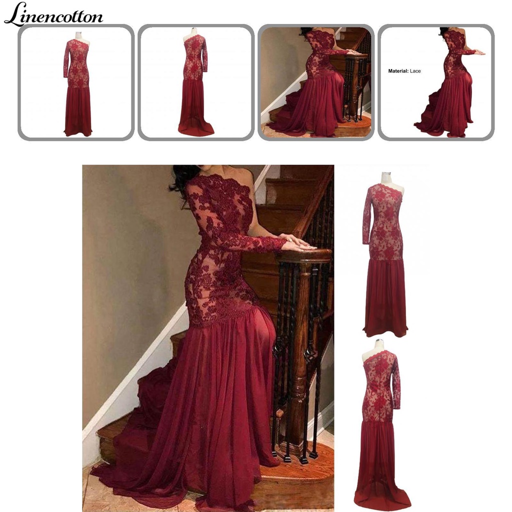 Đầm Dạ Hội Dáng Dài Phối Ren Và Vải Lanh Cotton Nhẹ Thời Trang Cho Nữ