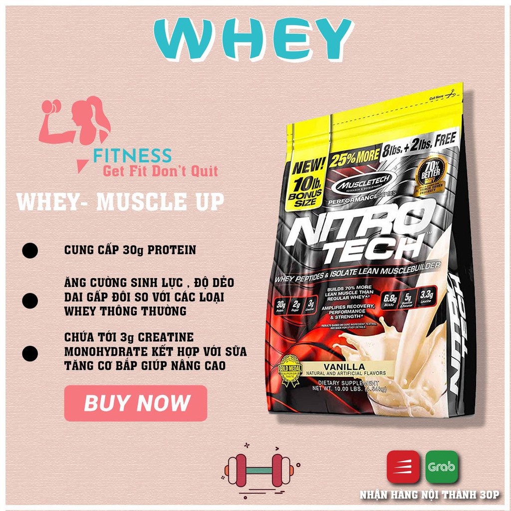 NITRO TECH WHEY PROTEIN - Sữa dính dưỡng hỗ trợ phát triển cơ và tăng sức mạnh ( 10lbs )