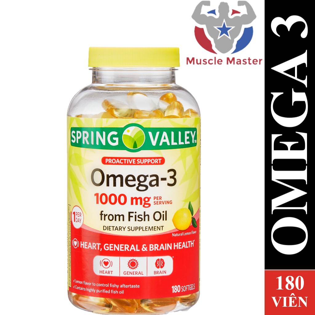 Viên Dầu Cá Siêu Cô Đặc Vị Chanh Spring Valley Omega 3 1000mg 180 Viên