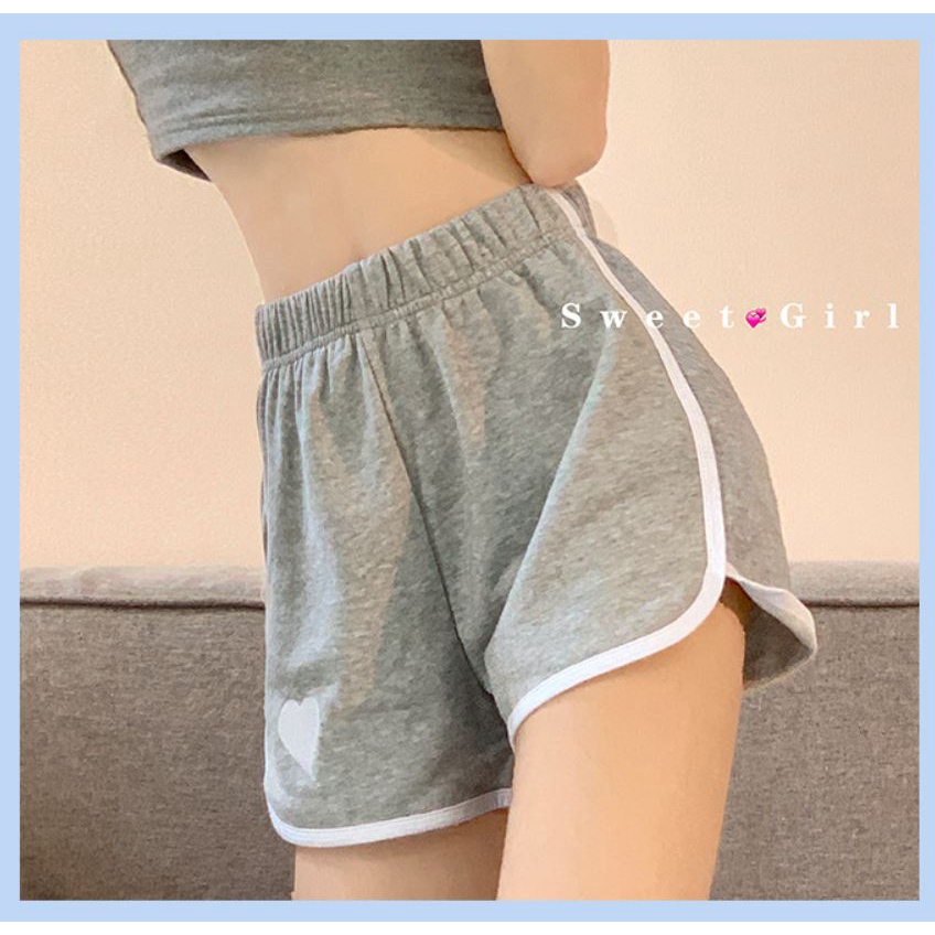 Quần đùi mặc nhà nữ trơn 💖YC Fashion💖 Quần short thun dáng rộng freesize cạp chun thêu trái tim trước siêu mềm mát SP4