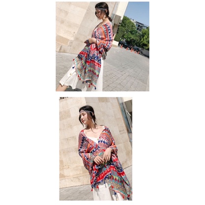 Khăn choàng che nắng in hoa văn thổ cẩm size 90x180cm