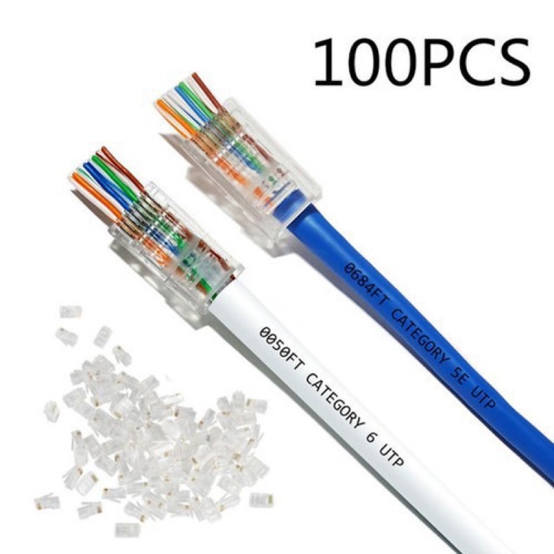 Đầu Bấm Dây Mạng Xuyên Thấu hộp 100 Hạt AMP, Tenda, Tplink, hạt xuyên thủng, hạt mạng xuyên thấu, đầu bấm mạng xuyên.