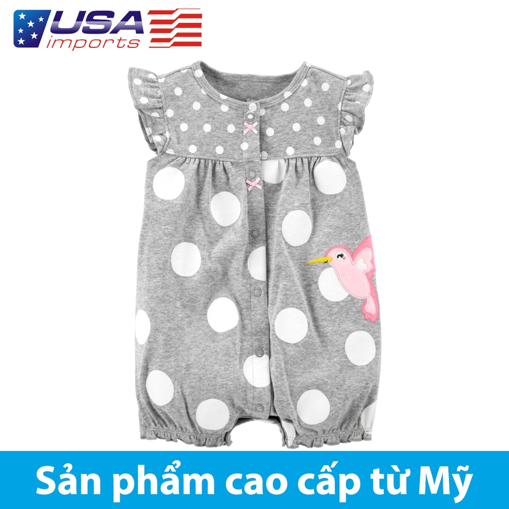 Áo liền thân dạng đùi cotton xám thêu hình chim Car-tờ Auth Từ Mỹ (1K538710)