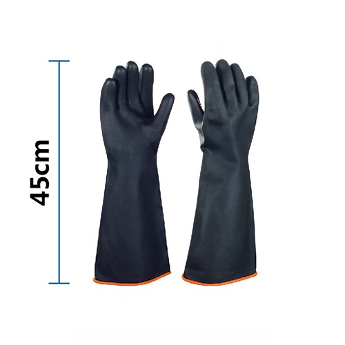Găng tay chống hóa chất và axit mạnh màu đen, Găng tay cao su dài 35cm , 45cm , 55cm